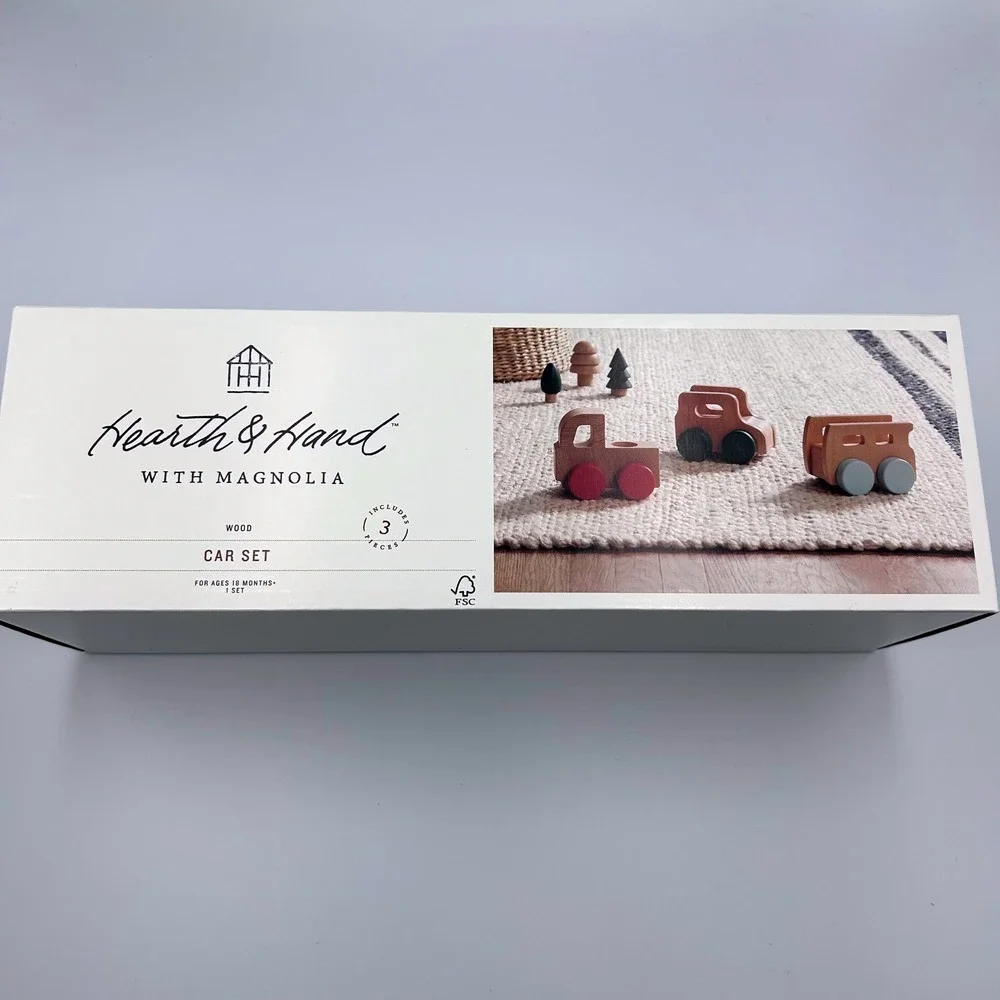 Hearth & Hand with Magnolia Wood Car Set 3 Piece Toddler Toy New
